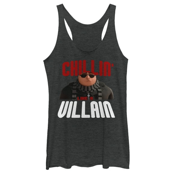 Women's Despicable Me Gru Chillin' Like a Villain Racerback Tank Top Black Heather Large