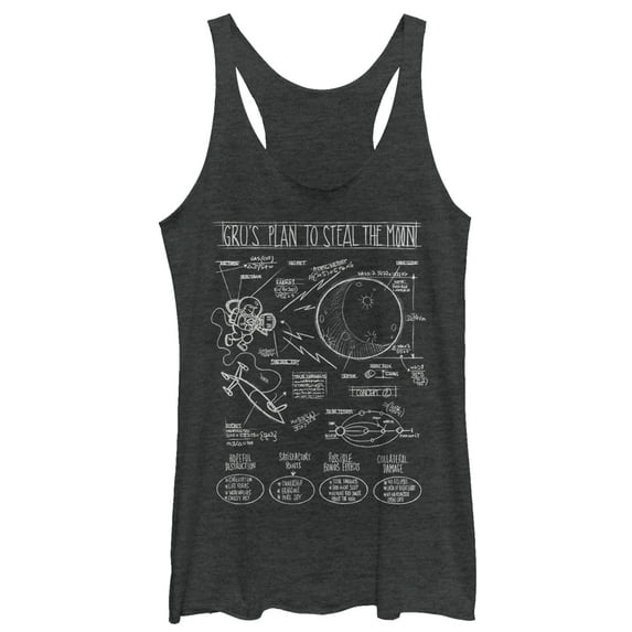 Women's Despicable Me Gru Plans to Steal Moon Racerback Tank Top Black Heather X Small