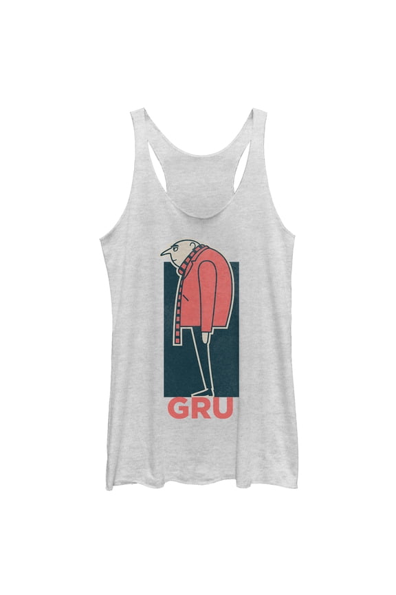 Women's Despicable Me Gru Profile  Racerback Tank Top White Heather 2X Large