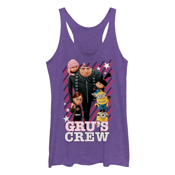 Women's Despicable Me Gru's Crew Streaks Racerback Tank Top Purple Heather Small