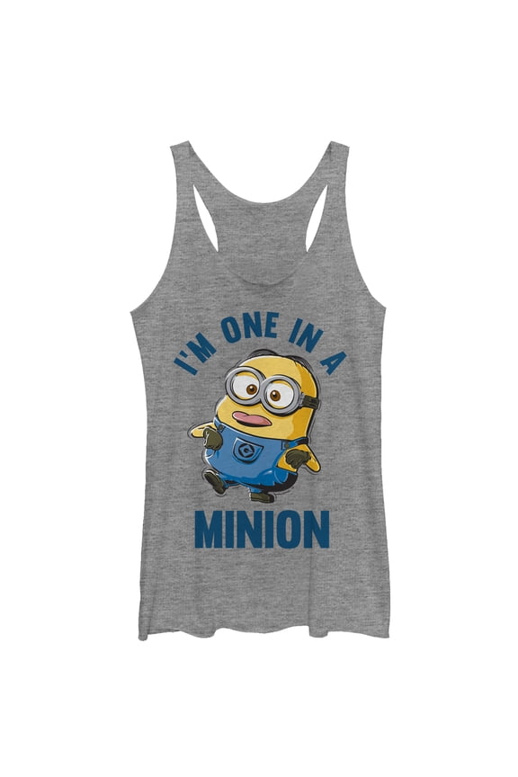 Women's Despicable Me I'm One in Minion Racerback Tank Top Gray Heather X Large