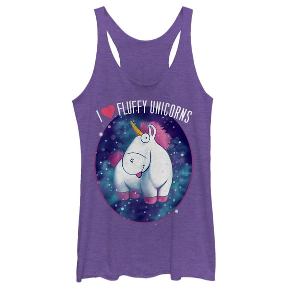 Women's Despicable Me Love Fluffy Unicorns Racerback Tank Top Purple Heather Medium