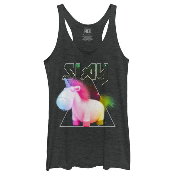 Women's Despicable Me Metal Rock Unicorn Racerback Tank Top Black Heather Large