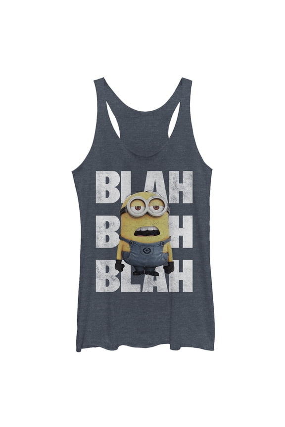 Women's Despicable Me Minion Blah Blah Racerback Tank Top Navy Blue Heather X Small