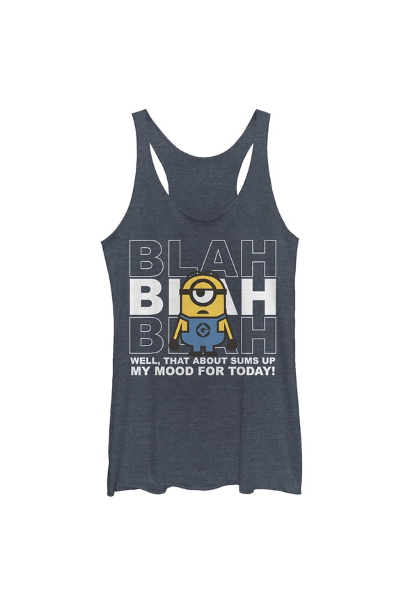 Women's Despicable Me Minion Blah Mood Today Racerback Tank Top Navy Blue Heather Large