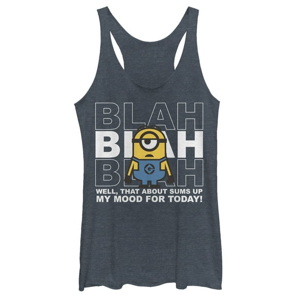Women's Despicable Me Minion Blah Mood Today  Racerback Tank Top Navy Blue Heather Medium