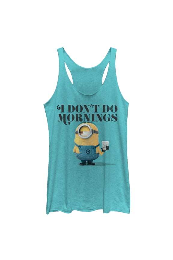 Women's Despicable Me Minion Don't Do Mornings Racerback Tank Top Tahiti Blue X Large