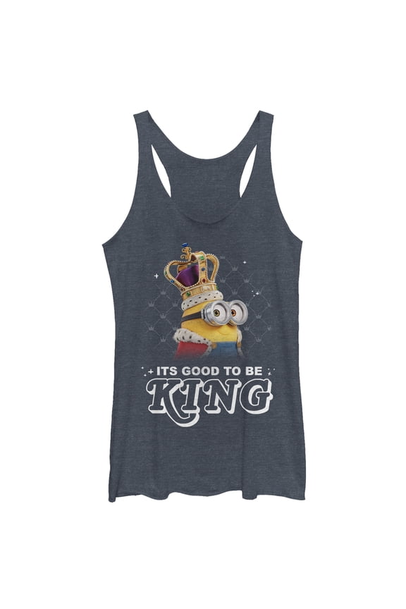 Women's Despicable Me Minion Good to Be King Racerback Tank Top Navy Blue Heather 2X Large