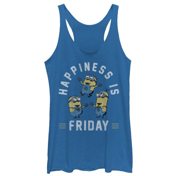 Women's Despicable Me Minion Happiness is Friday  Racerback Tank Top Royal Blue Heather X Large
