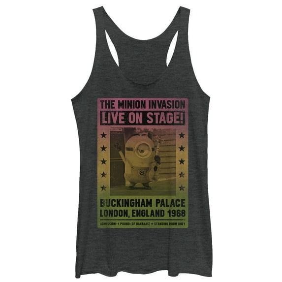 Women's Despicable Me Minion Live on Stage Poster Racerback Tank Top Black Heather Medium