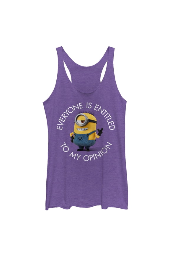 Women's Despicable Me Minion My Opinion Racerback Tank Top Purple Heather Medium