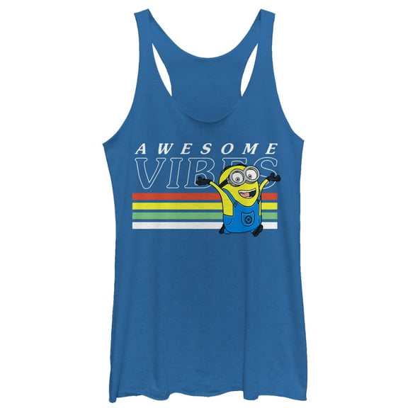 Women's Despicable Me Minion Rainbow Vibes  Racerback Tank Top Royal Blue Heather Medium