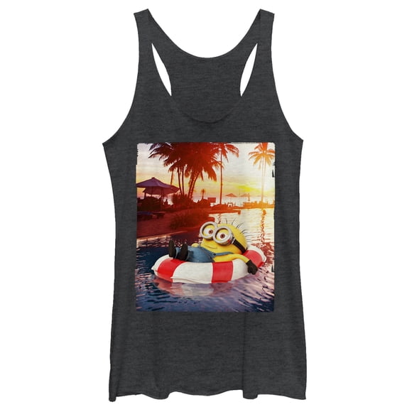 Women's Despicable Me Minion Tropical Vacation Racerback Tank Top Black Heather X Small