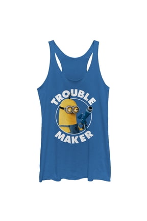 Women's Despicable Me Minion Trouble Maker Racerback Tank Top Royal Blue Heather Medium