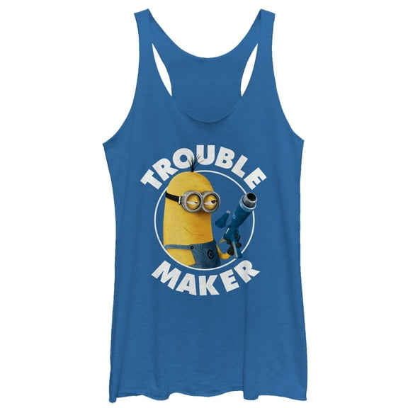 Women's Despicable Me Minion Trouble Maker Racerback Tank Top Royal Blue Heather X Large