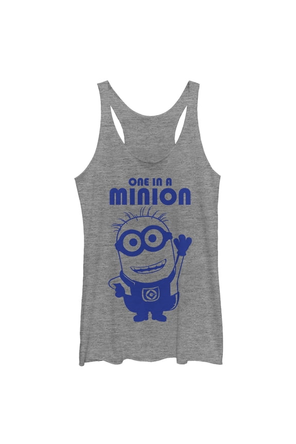 Women's Despicable Me One in Minion Wave Racerback Tank Top Gray Heather 2X Large