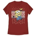 thumbnail image 1 of Women's Despicable Me Ugly Christmas Minons Banana  Graphic Tee Red Small, 1 of 3
