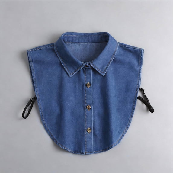 Women's Detachable Denim False Collar, Button Down Shirt Collar Dickey with Ties, Layering Accessory for Sweaters, Dresses, Fashion Hack to Upgrade Outfits-Blue