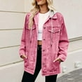thumbnail image 1 of Women's Detachable Drawstring Hood Denim Jackets Oversized Loose Fitting Button Front Long Sleeve Jean Coat with Pockets XXL, 1 of 5