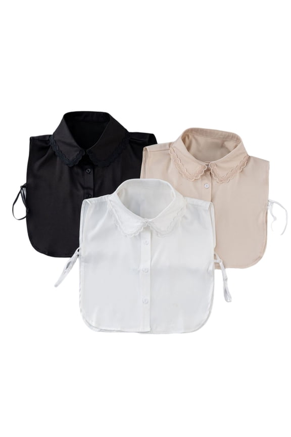 Women's Detachable Embroidered False Collar, Lace Trim Decorative Shirt Collar, Feminine Layering Piece to Refresh Tops, Blouses, and Casual Wear-Black