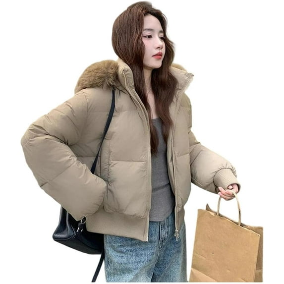 Women's Collar Short Puffer Jacket - Casual Thickened Warm Cotton-Padded Winter Outerwear
