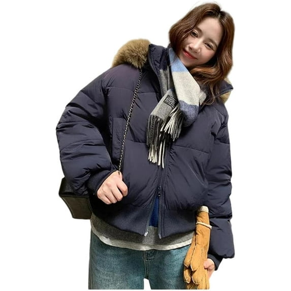 Women's Collar Short Puffer Jacket - Casual Thickened Warm Cotton-Padded Winter Outerwear
