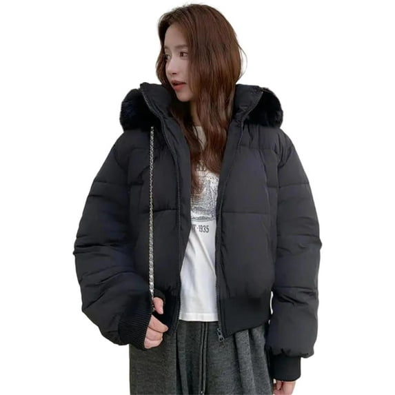 Women's Collar Short Puffer Jacket - Casual Thickened Warm Cotton-Padded Winter Outerwear
