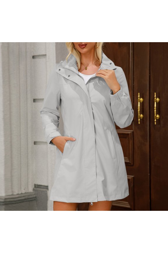 Women's Detachable Hood Water Windbreaker Women's Solid Color Long Sleeved Thin Coat Woman Flannel Jacket Jean And Wool Jacket Western Fashion Women Fashion Vest Jacket Woman's Jacket Denim Womens