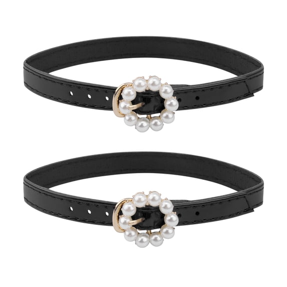 Women's Halloween's Halloween Detachable PU Leather Shoe Straps, Faux Pearl Ring Adjustable Metal Buckle 1 Pair Glossy Black One Size