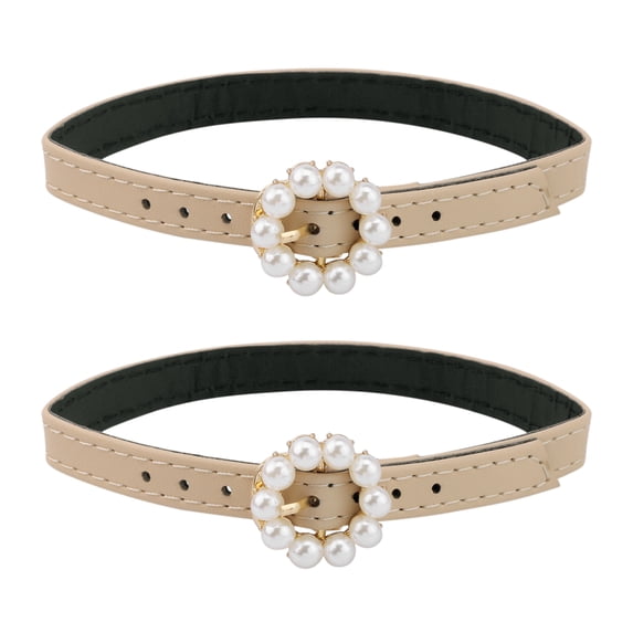 Women's Halloween's Halloween Detachable PU Leather Shoe Straps, Faux Pearl Ring Adjustable Metal Buckle 1 Pair Matte Apricot One Size
