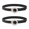 thumbnail image 1 of Women's Detachable PU Leather Shoe Straps, Faux Pearl Ring Adjustable Metal Buckle 1 Pair Matte Black One Size, 1 of 7