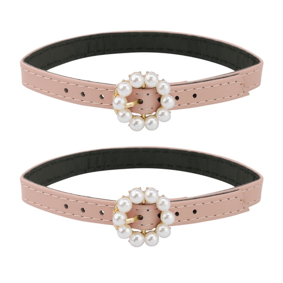 Women's Detachable PU Leather Shoe Straps, Faux Pearl Ring Adjustable Metal Buckle 1 Pair Matte Pink One Size