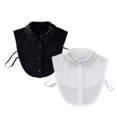 thumbnail image 1 of Women's Detachable Round False Collar, Openwork Design with Pearl Bead Embellishment, Inner Layering Piece for a Subtle and Stylish Neckline Detail-Black, 1 of 5
