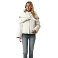 thumbnail image 1 of Women’s Detachable Scarf Quilted Puffer Jacket Trendy High Neck Long Sleeve Button Down Winter Padded Coats, 1 of 5