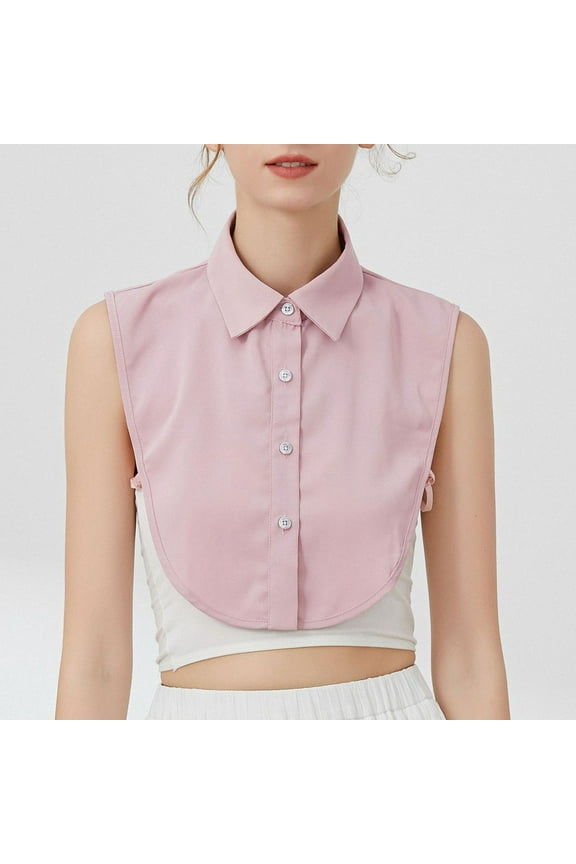 Women's Detachable Shirt Collar, Solid Color False Collar Blouse, Sleeveless Pullover Top for Layering, Professional Neckline for Sweatshirts and Dresses - Pink