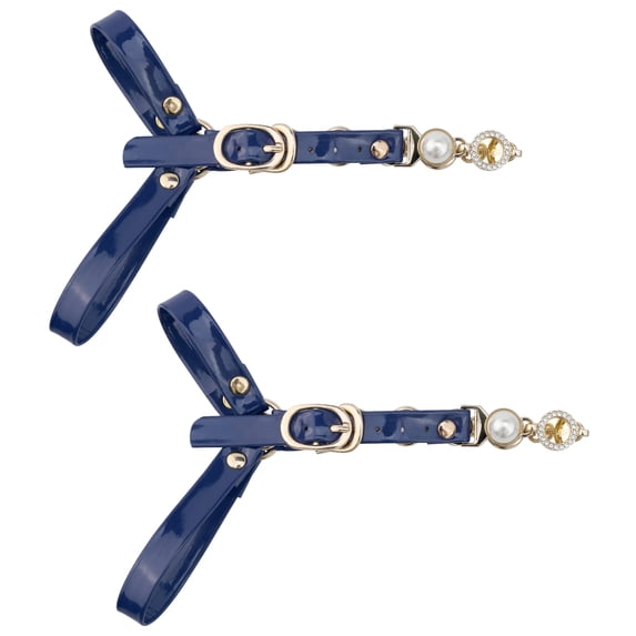 Women's Detachable Shoe Straps Bands Adjustable Anti-Slip Faux Pearl Chain Shoe Straps Belts with Buckle for Heels 1 Pair Matte Dark Blue One Size