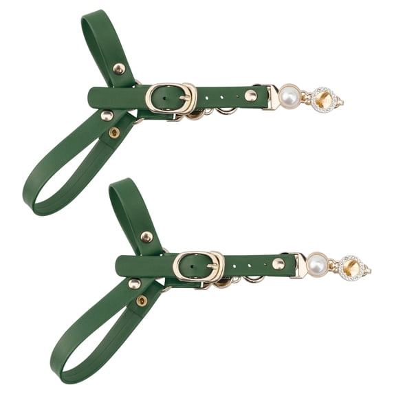 Women's Detachable Shoe Straps Bands Adjustable Anti-Slip Faux Pearl Chain Shoe Straps Belts with Buckle for Heels 1 Pair Matte Dark Green One Size