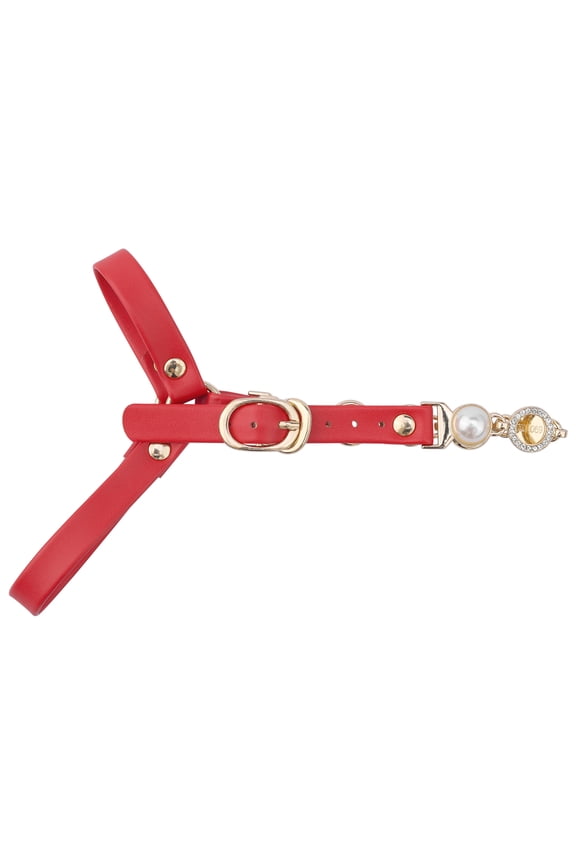 Women's Detachable Shoe Straps Bands Adjustable Anti-Slip Faux Pearl Chain Shoe Straps Belts with Buckle for Heels 1 Pair Matte Red One Size