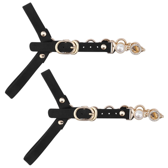 Women's Detachable Shoe Straps Bands Adjustable Anti-Slip Faux Pearl Chain Shoe Straps Belts with Buckle for Heels 1 Pair Suede Black One Size