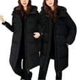 thumbnail image 1 of Women's Detachable Sleeve Hooded Cotton Coat,Thickened Korean Style Loose Fit Padded Jacket,Knee-Length Warm Winter Outerwear with Convertible Design,Multi-Functional All-Season Coat for Women Black, 1 of 10