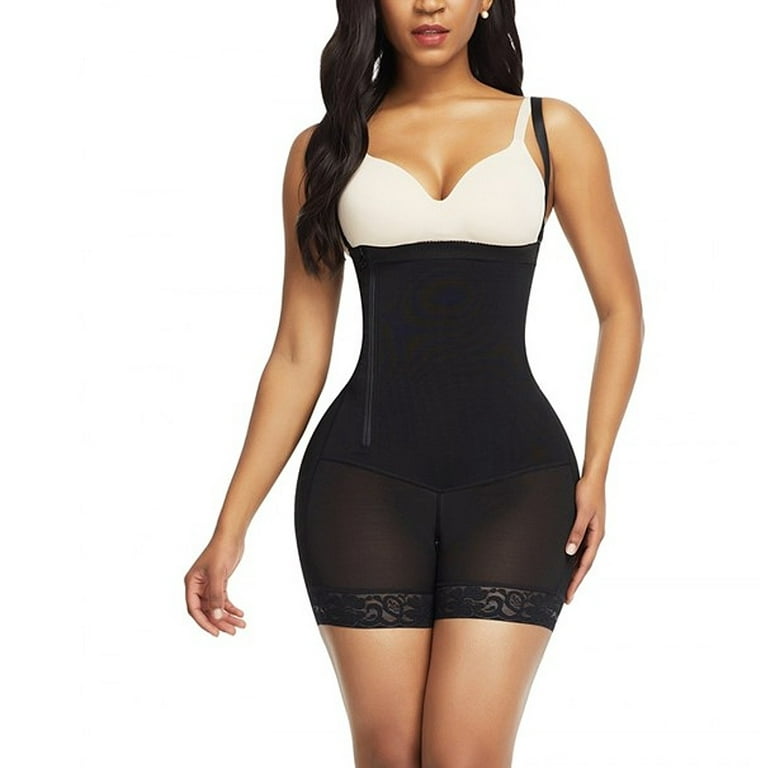 Women's Detachable Straps Side Zip Firm Compression Tummy Control Shapewear  Open Bust Body Shaper Fajas Black XL 