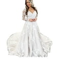 thumbnail image 1 of Women's Detachable V-Neck Wedding Dresses for Bride With Train Bridal Ball Gowns Long Sleeves, 1 of 4