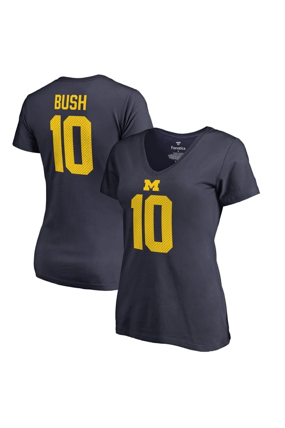 Women's Devin Bush Navy Michigan Wolverines College Legends Name & Number V-Neck T-Shirt