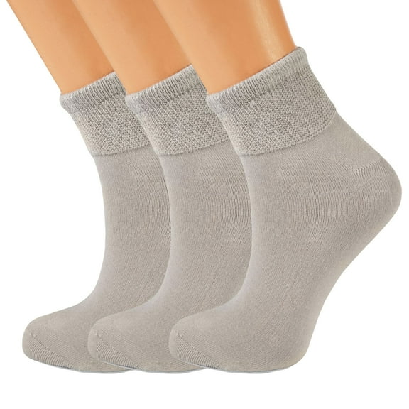 Women's Diabetic Ankle Socks 3-pairs – Non-Binding Seamless Toe, Soft Cotton for Sensitive Feet (Size 5-7)