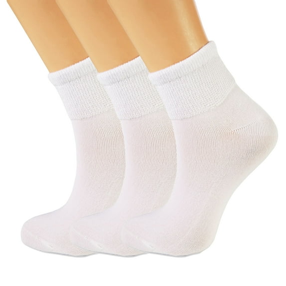 Women's Diabetic Ankle Socks 3-pairs – Non-Binding Seamless Toe, Soft Cotton for Sensitive Feet (Size 5-7)