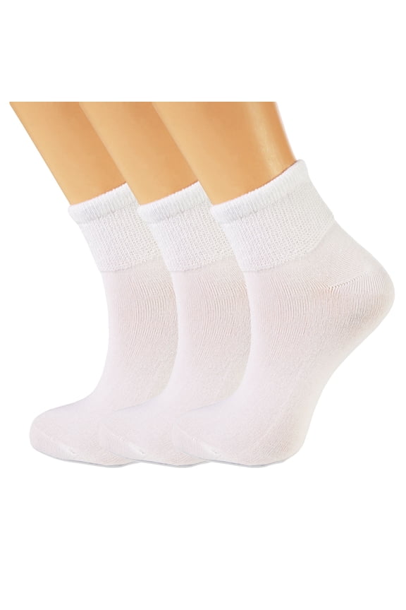 Women's Diabetic Ankle Socks 3-pairs – Non-Binding Seamless Toe, Soft Cotton for Sensitive Feet (Size 5-7)