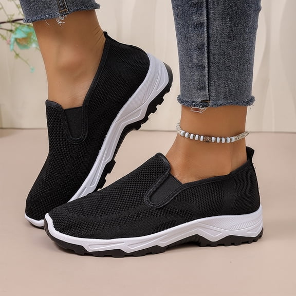 Women's Diabetic Orthopedic Arch Support Wide Width Slip On Walking Shoes Breathable Knit Mesh Extra Roomy Cushioned Non-Slip Casual Shoes for All Day Standing Daily Wear