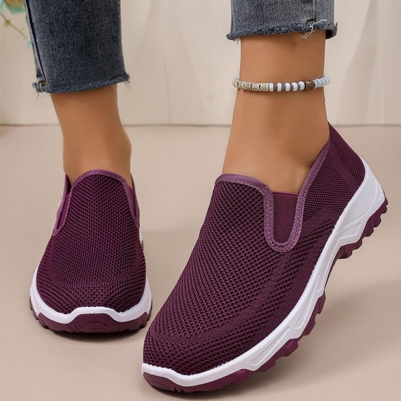 Women's Diabetic Orthopedic Arch Support Wide Width Slip On Walking Shoes Breathable Knit Mesh Extra Roomy Cushioned Non-Slip Casual Shoes for All Day Standing Daily Wear