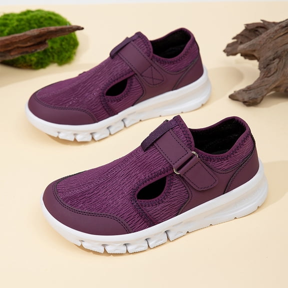 Women's Diabetic Wide Toe Box Walking Shoes Adjustable Hook & Loop Strap Breathable Knit Cushioned Arch Support Non-Slip Orthopedic Casual Shoes for Indoor Outdoor All Day Wear