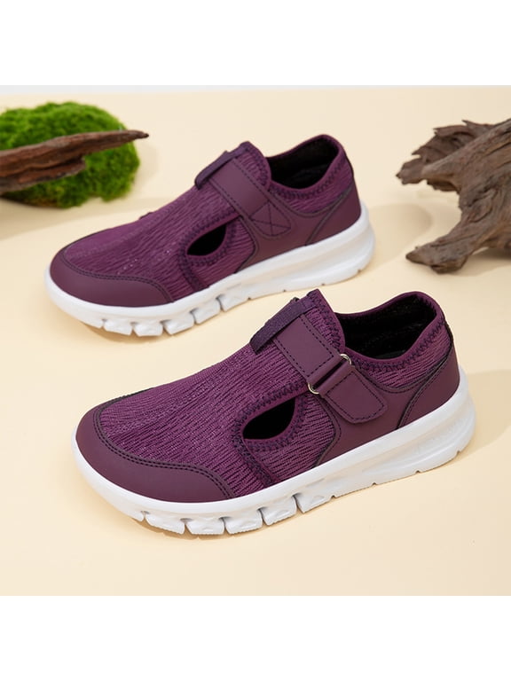 Women's Diabetic Wide Toe Box Walking Shoes Adjustable Hook & Loop Strap Breathable Knit Cushioned Arch Support Non-Slip Orthopedic Casual Shoes for Indoor Outdoor All Day Wear